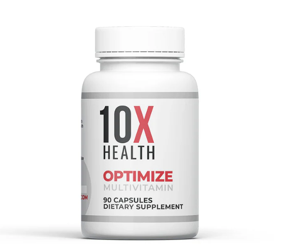 10X Health Optimize Multivitamin bottle containing 90 capsules, designed for daily nutritional support.