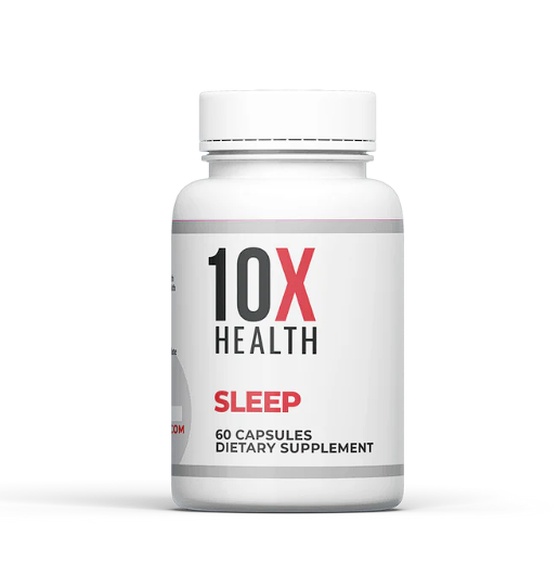 10X Health Sleep supplement bottle containing 60 capsules, designed to support restful sleep.